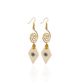 Spiral Brass & Trapezoid Bone Drop Earrings