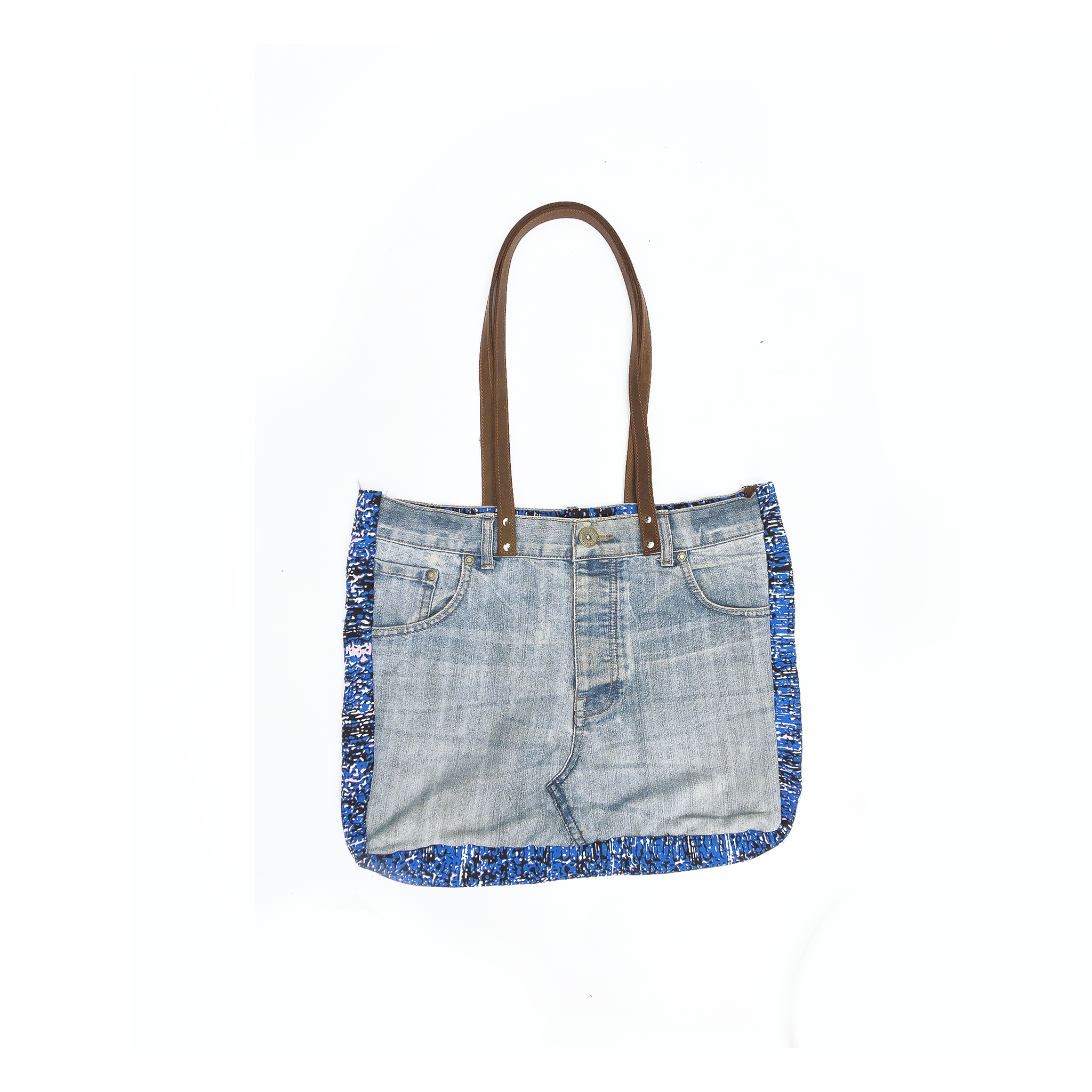 One of A Kind Recycled Denim Patch Tote Bag