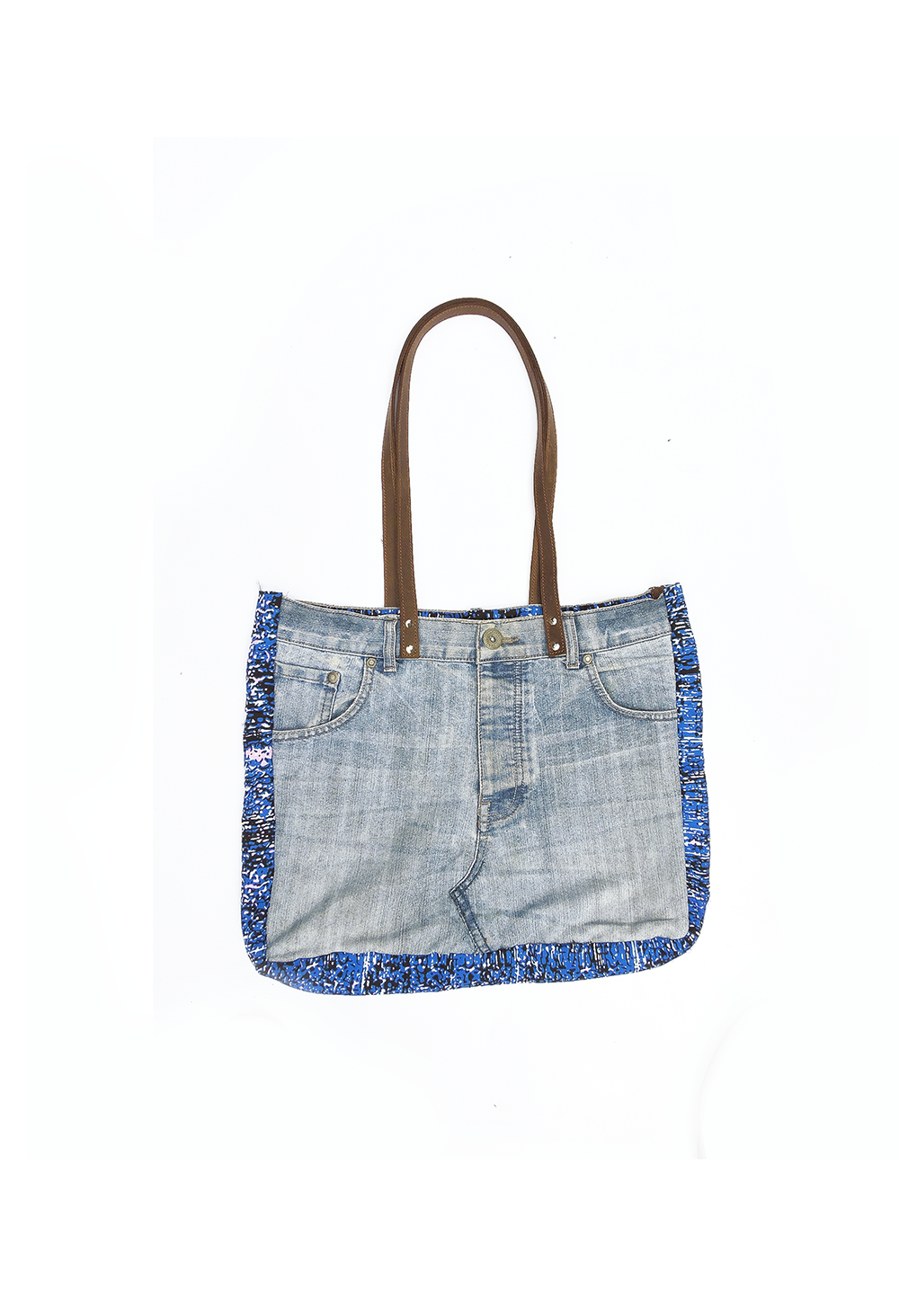 One of A Kind Recycled Denim Patch Tote Bag
