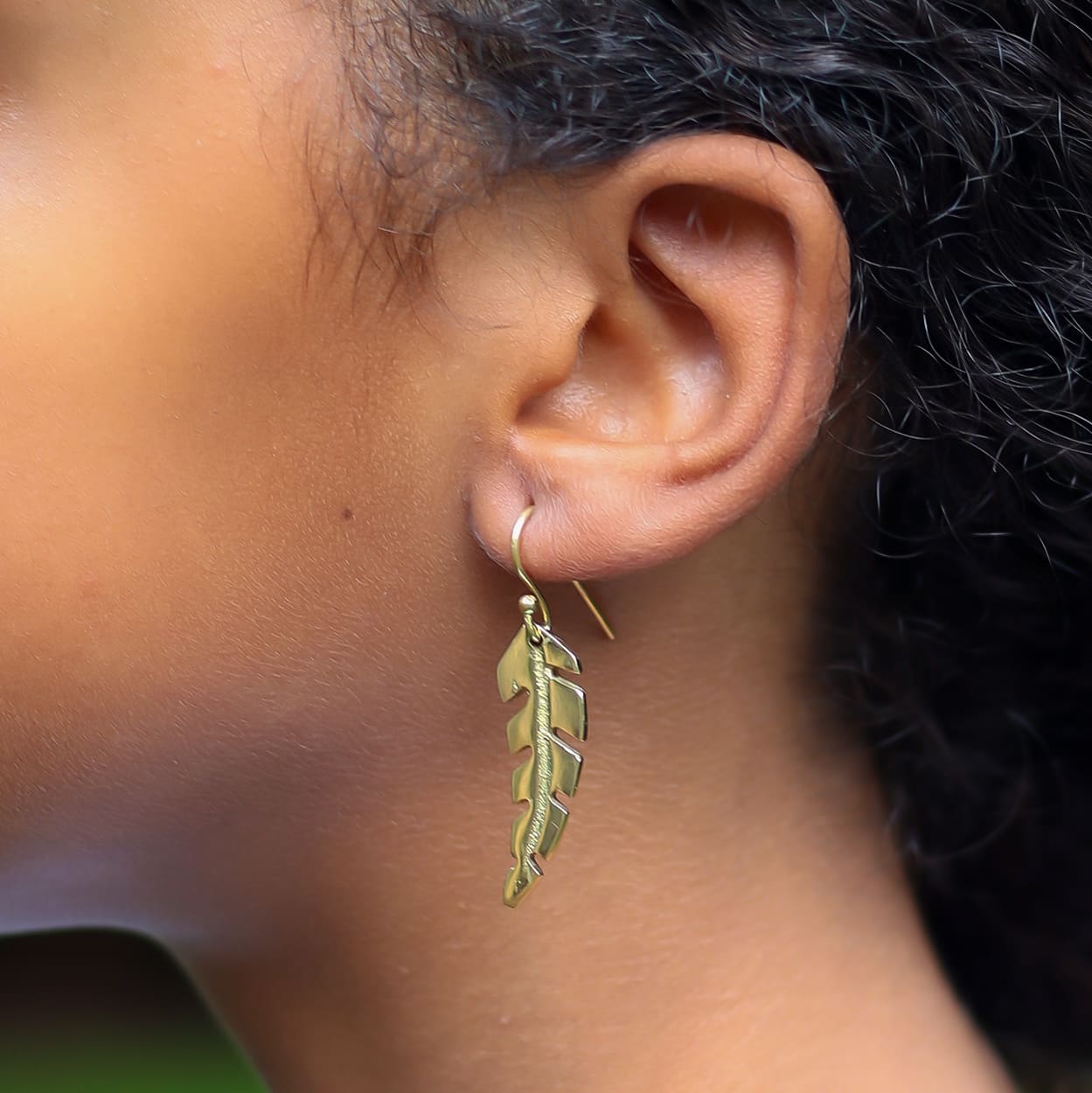 Tawi Brass Leaf Earring - Antique Handmade Jewelry