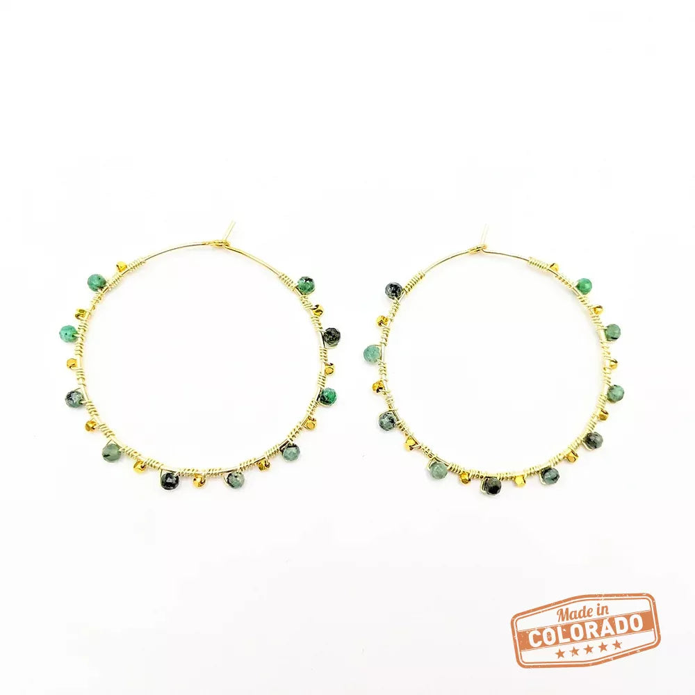 Eternal Youth Emerald Hoops Hypoallergenic stainless steel 18K gold plated hoops