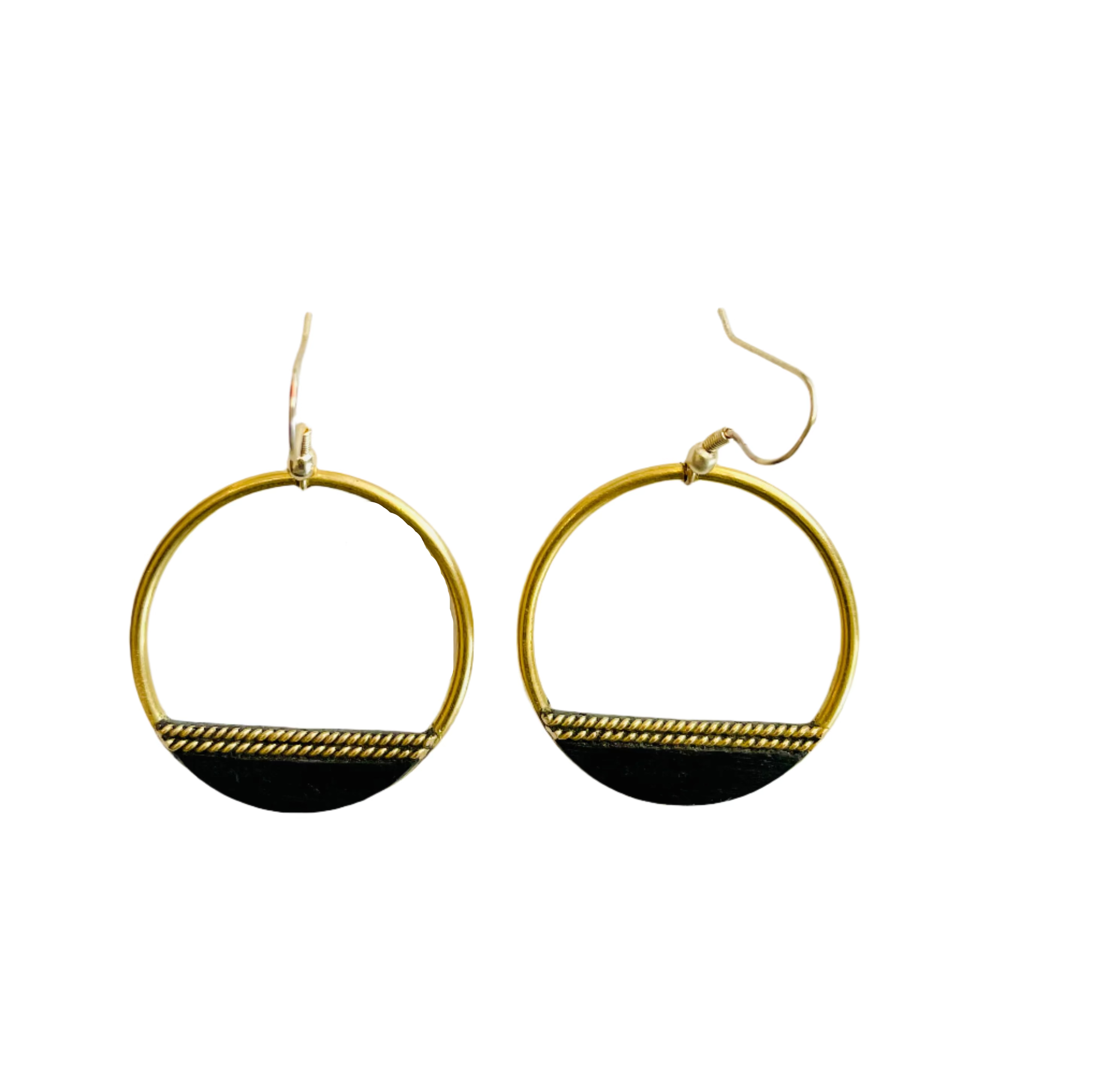 Ria brass loops with burnt wood detail