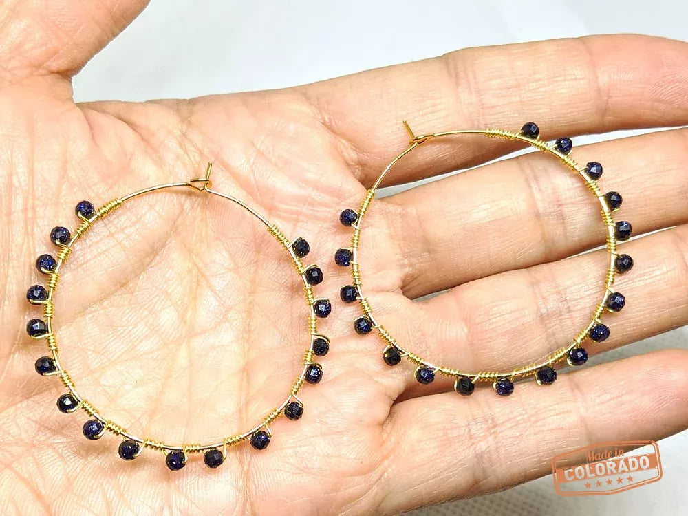 Purple Sandstone 18K gold-plated hoops earrings