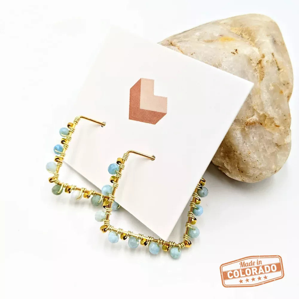 Larimar 18K gold plated hoops